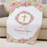 Personalized Floral Baptism Sherpa Blanket