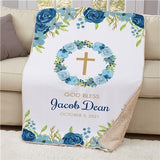 Personalized Floral Baptism Sherpa Blanket