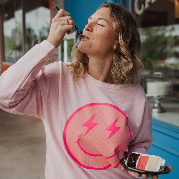 Lightning Happy Face Corded Sweatshirt