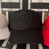 Black Happy Face Monochrome Trucker Hat