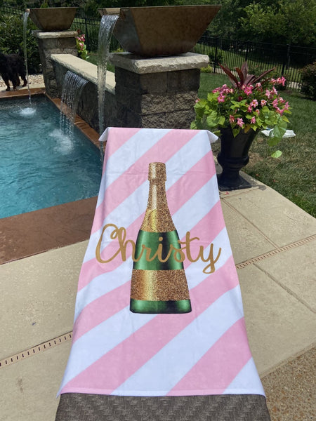 Personalized Champagne Beach Towel