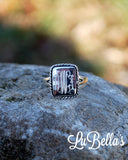 Sterling Silver Monogrammed Rectangular Ring with Rope Border-Monogram Ring-Engraved Ring