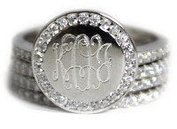 Engraved Sterling Silver Stackable Ring with CZ's