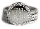 Engraved Sterling Silver Stackable Ring with CZ's