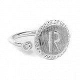 Sterling Silver Inital Ring with Cubic Zirconia, Expandable Sterling Silber Inital Ring