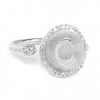 Sterling Silver Inital Ring with Cubic Zirconia, Expandable Sterling Silber Inital Ring