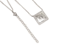 Engraved Sterling Silver Necklace with Cubic Zirconia square