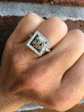 Monogram Square Border Ring with Cubic Zirconias-Engraved Square Ring-Gold Plated or Sterling Silver