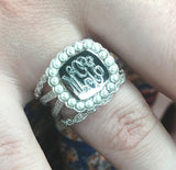 Monogram Triple Band Ring-Sterling Silver Triple Band Ring-Engravable Triple Band Ring