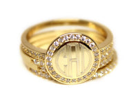 Engraved Gold Plated Stackable Ring with Cubic Zirconias