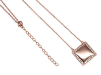 Engraved Necklace with Cubic Zirconia Square Border