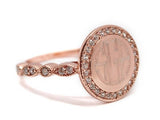 Monogram Rose Gold Ring with Decorative Cubic Zirconia Band, Engraved Ring with Cubic Zirconia Border