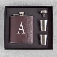 Personalized Leather Wrapped Flask Set-Drinks on Me Flask Set-Groomsman Flask Set