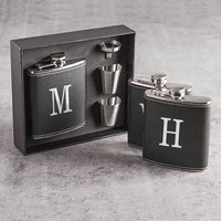 Personalized Leather Wrapped Flask Set-Drinks on Me Flask Set-Groomsman Flask Set