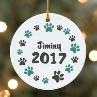 Personalized Paw Print Ornament-Personalized Christmas Paw Ornament