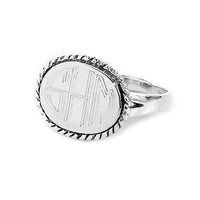 Monogram Ring Sterling Silver with Horizontal Oval Rope Border and Split Band-Monogram Ring-Engraved Ring