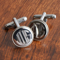 Engraved Silver Round Beaded Cufflinks