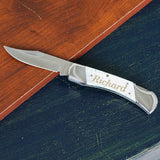 Engraved White Bone Folding Knife