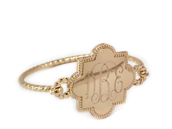 Engraved Quatrefoil Bracelet in Gold, Silver or Rose Gold