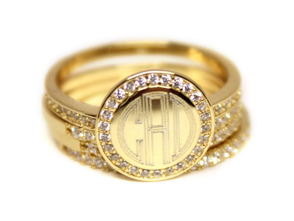 Monogram Stackable Gold Plated Ring, Engraved Stackable Ring Set in Gold