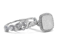 Monogram Sterling Silver Halo Stacked Ring, Engraved Halo Rectangle Ring