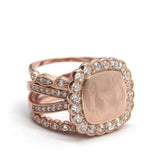 Monogram Rose Gold Plated Stackable Square CZ Split Ring, Engraved Rose Gold Ring