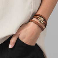 Wrap Around Monogram Leather Bracelet-Sterling Silver or Gold Plated