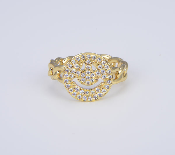 Gold Smiley Face ring with CZ’s