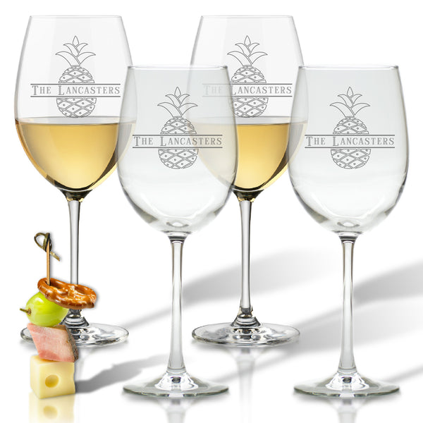 PERSONALIZED SPLIT LETTER PINEAPPLE WINE STEM SET OF FOUR 1