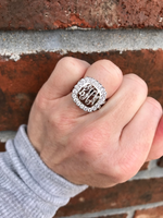 Monogram Sterling Silver Ring with Split Band CZ Border