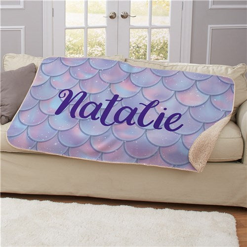 Personalized Mermaid Scales Sherpa Blanket