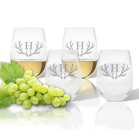 Monogram Unbreakable Antler Stemless Wine Tumblers Set